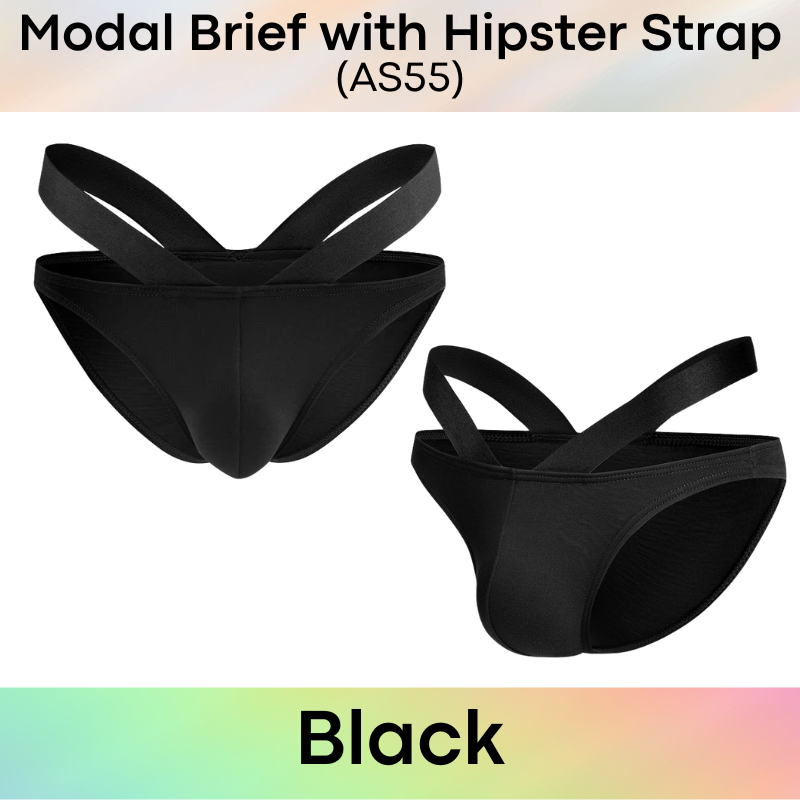Men's Brief: Modal Bikini Brief with Hip V Strap Underwear (AS55)