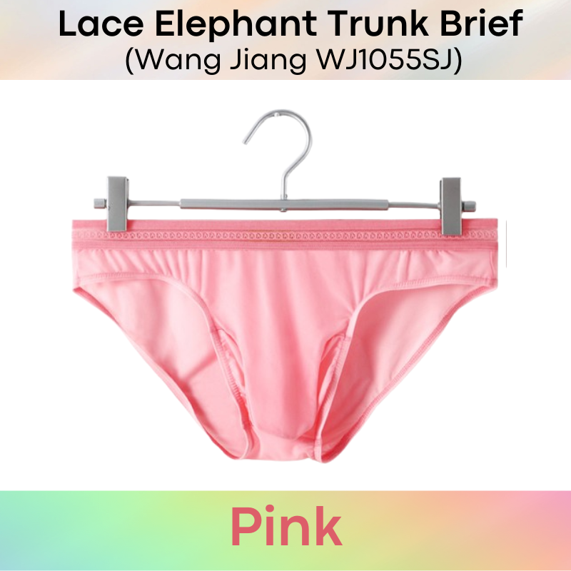 Men's Brief: Ice Silk Lace Waistband Brief with Elephant Trunk Pouch (WJ1055SJ)
