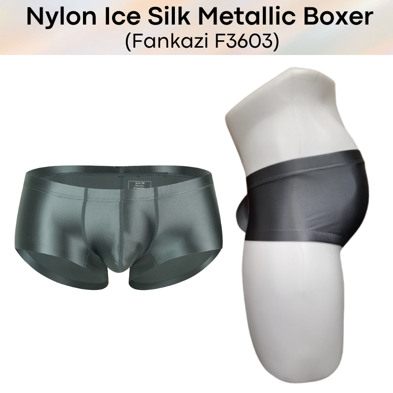 Men's Boxer: Nylon Ice Silk Tight Fit Low Rise Metallic Colour Boxer Brief Underwear (F3603)