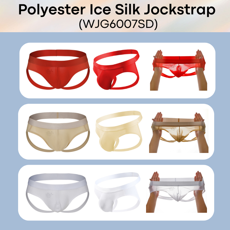 Men's Jockstrap: Polyester Ice Silk Thin Low Waist Jockstrap Underwear (WJG6007SD)