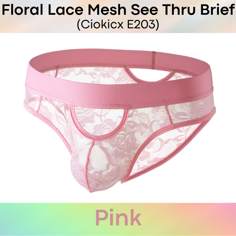 Men's Brief: Polyester Floral Lace Mesh See Through Brief Underwear (E203)