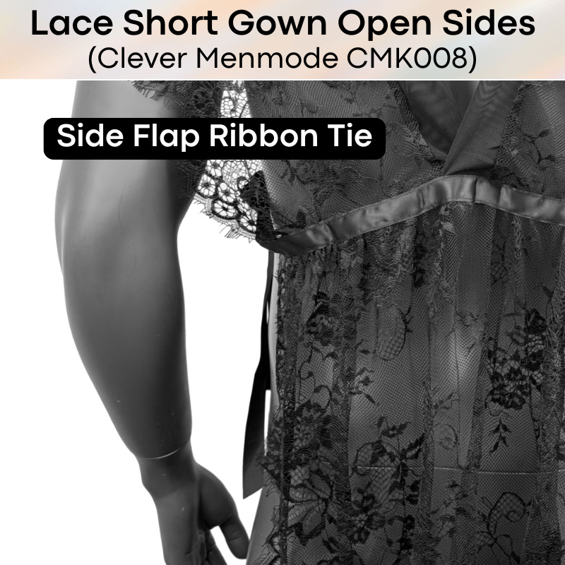 Men's Lifestyle: Nylon Floral Lace Night Gown with Side Flap (CMK008)