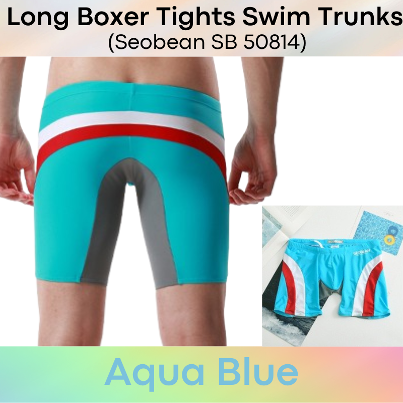 Men's Swim Trunks : Nylon Low Waist Long Boxer Tights Swim Trunks (Seobean SB50814)