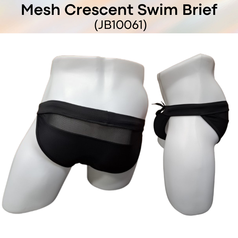 Men's Swimwear: Polyester Swimming Brief Trunks with Crescent Mesh Rear (JB10061)