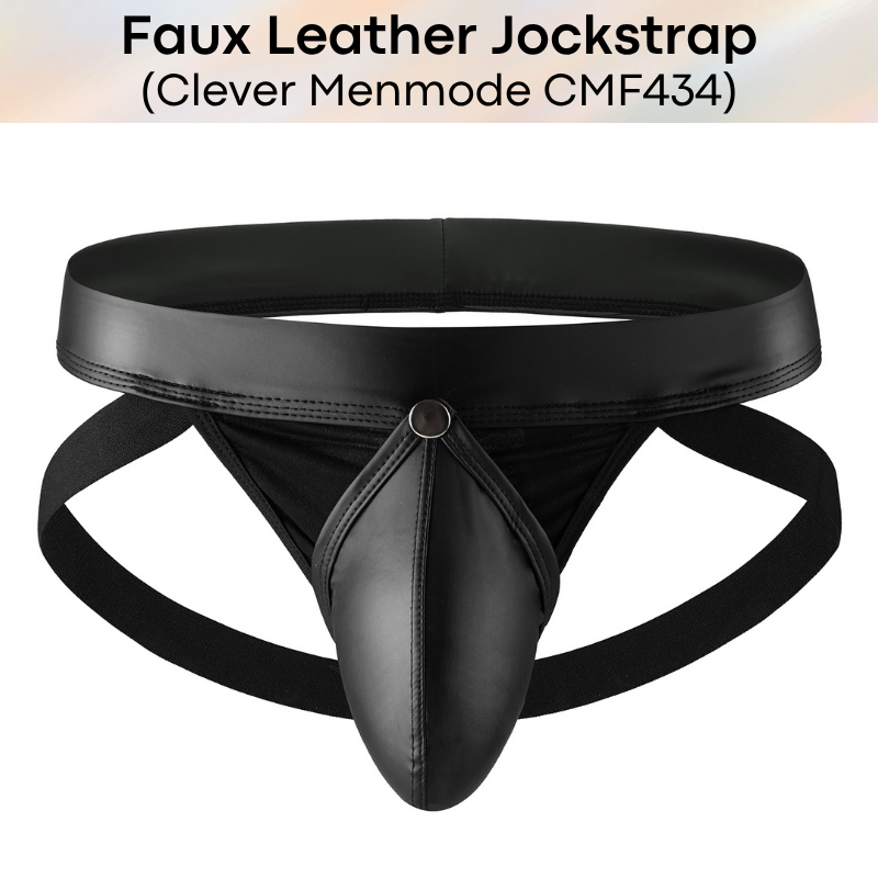 Men's Jockstrap: Polyester Faux Leather Jockstrap with Removable Pouch Top (CMF434)