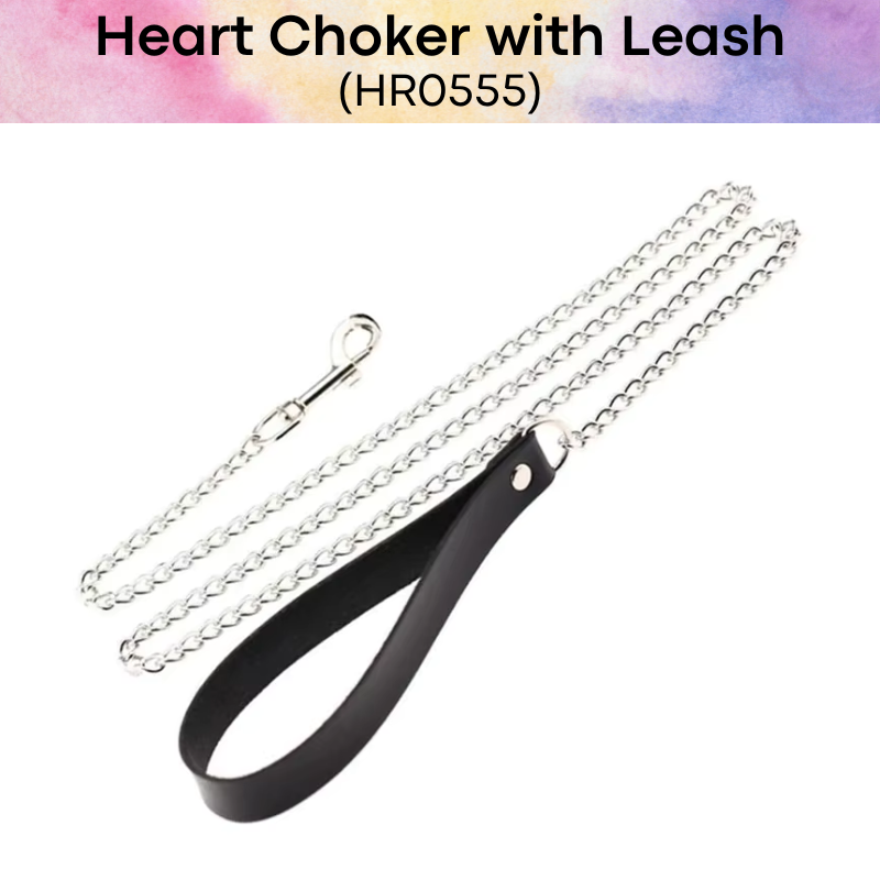 Unisex Choker: PU Heart Choker with Hand Leash for Roleplay (HR0555)