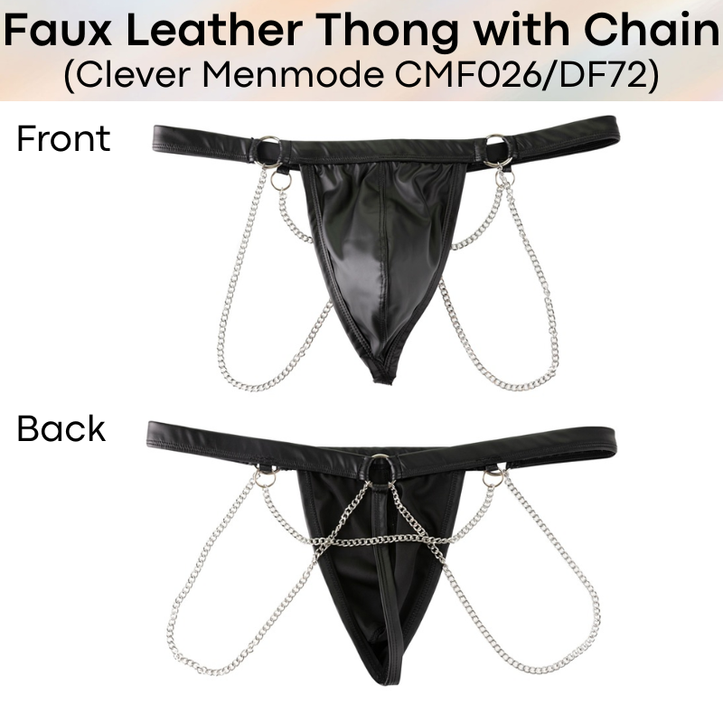 Men's Thong: Polyester Faux Leather Thong with Chain Accessory Underwear (CMF026/DF72)