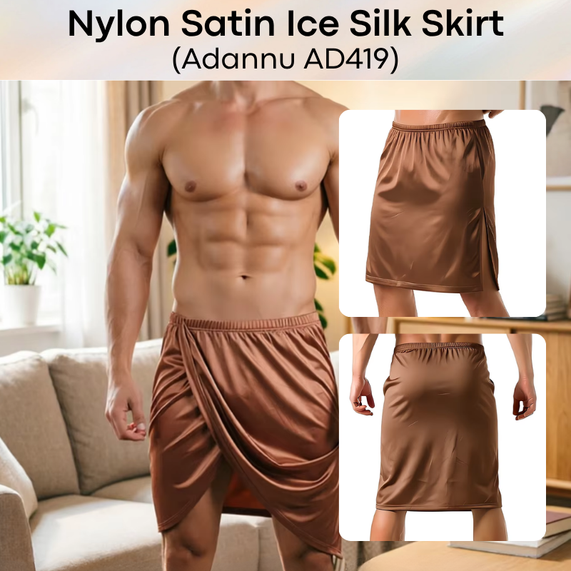 Men's Loungewear: Nylon Satin Ice Silk Home Man Skirt (AD419)