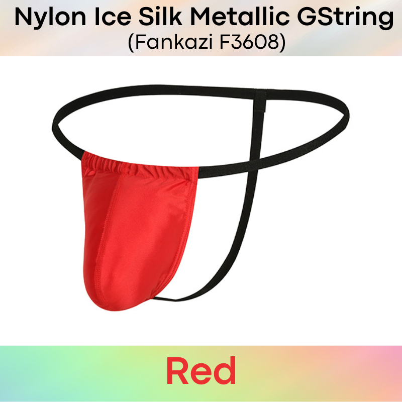 Men's GString: Nylon Ice Silk Slidable 3D Pouch Low Rise Metallic Colour GString Underwear (F3608)