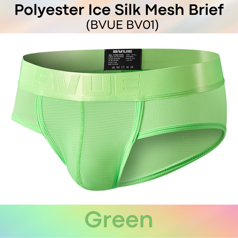 Men's Brief: Polyester Ice Silk Mesh Sports Brief in Metallic Colours Underwear (BV01)