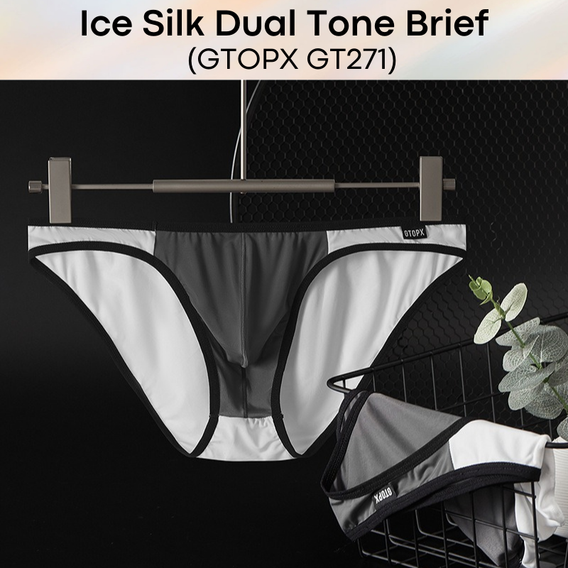 Men's Brief : Polyester Ice Silk Semi Translucent, Dual Tone Bikini Brief Underwear (GTOPX GT271)