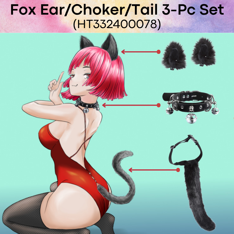 Adult Roleplay: Unisex 3-Piece Set Fox Ear / Fox Tail / Bell Choker for Roleplay (HT332400078)