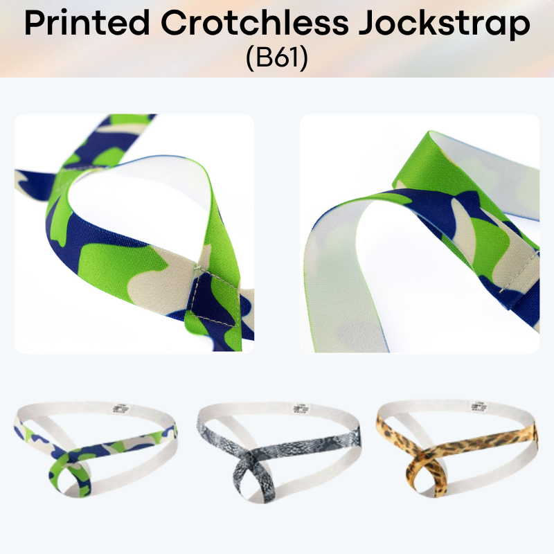 Men's Jockstrap: Polyester Printed Design Crotchless Jockstrap Underwear (B61)