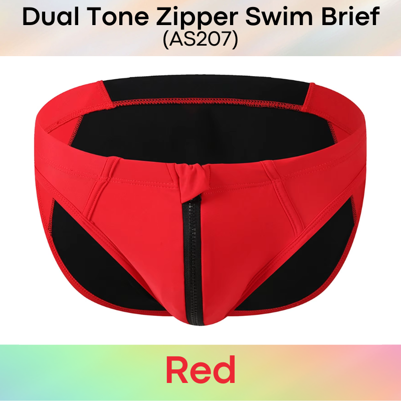 Men's Swim Trunks: Polyester Swim Brief Trunks with Zipper (AS207)