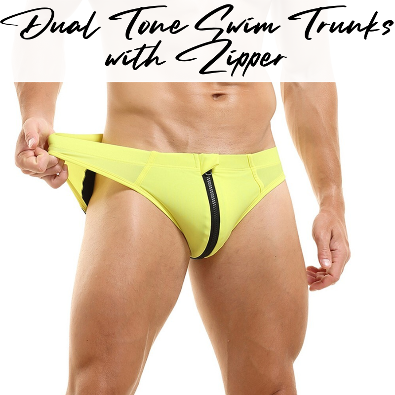 Men's Swim Trunks: Polyester Swim Brief Trunks with Zipper (AS207)