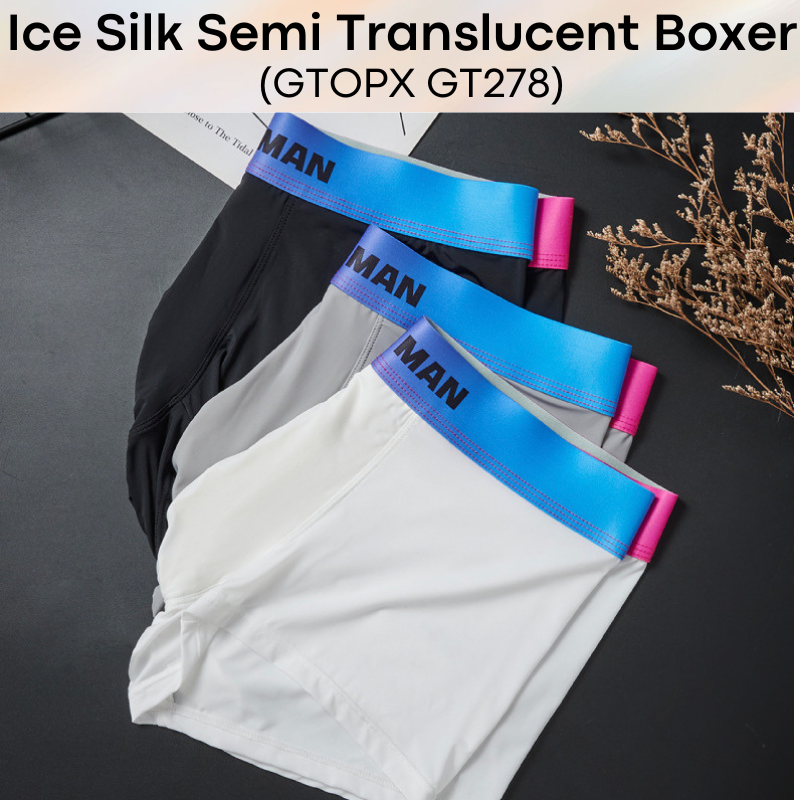 Men's Boxer : Nylon Ice Silk Semi Translucent with Double Layer Pouch (GTOPX GT278)