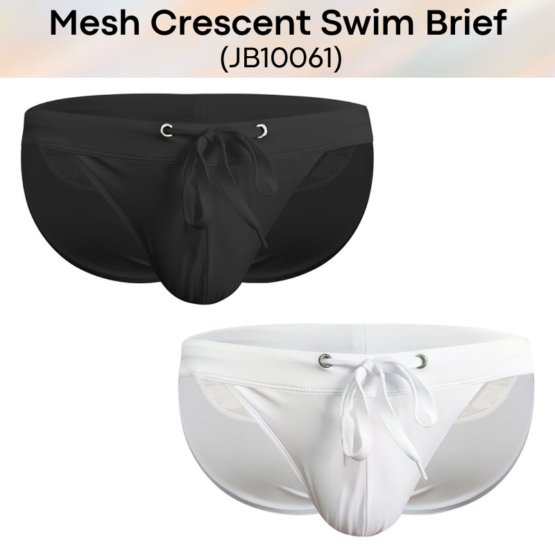Men's Swimwear: Polyester Swimming Brief Trunks with Crescent Mesh Rear (JB10061)