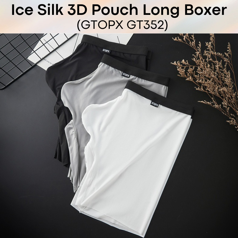 Men's Boxer : Nylon Ice Silk 3D Pouch Long Boxer (GTOPX GT352)