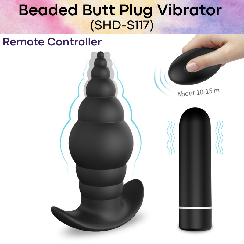 Adult Toy: Beaded Silicone Butt Plug Vibrator with Remote Control Unit (SHD-S117)