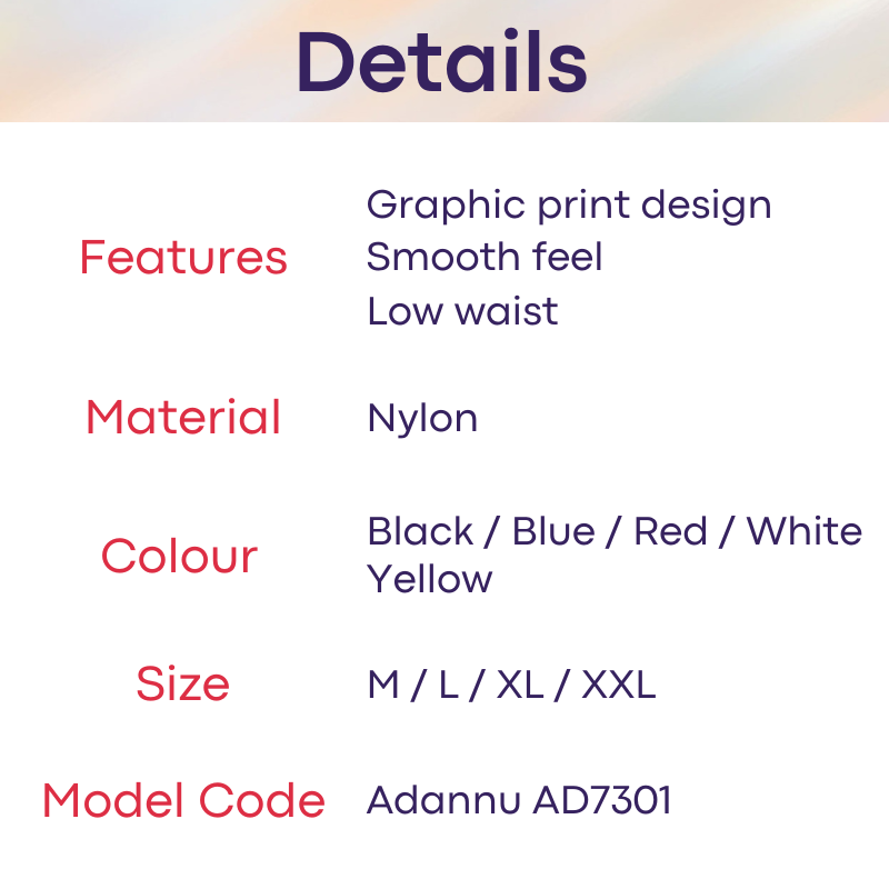 Men's Thong: Nylon Graphic Print Low Waist T Back Thong Underwear (AD7301)