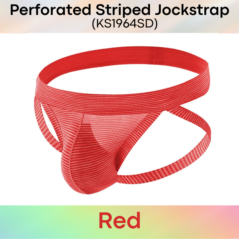 Men's Jockstrap: Polyester Tiny Perforated Striped Jockstrap Underwear (KS1964SD)
