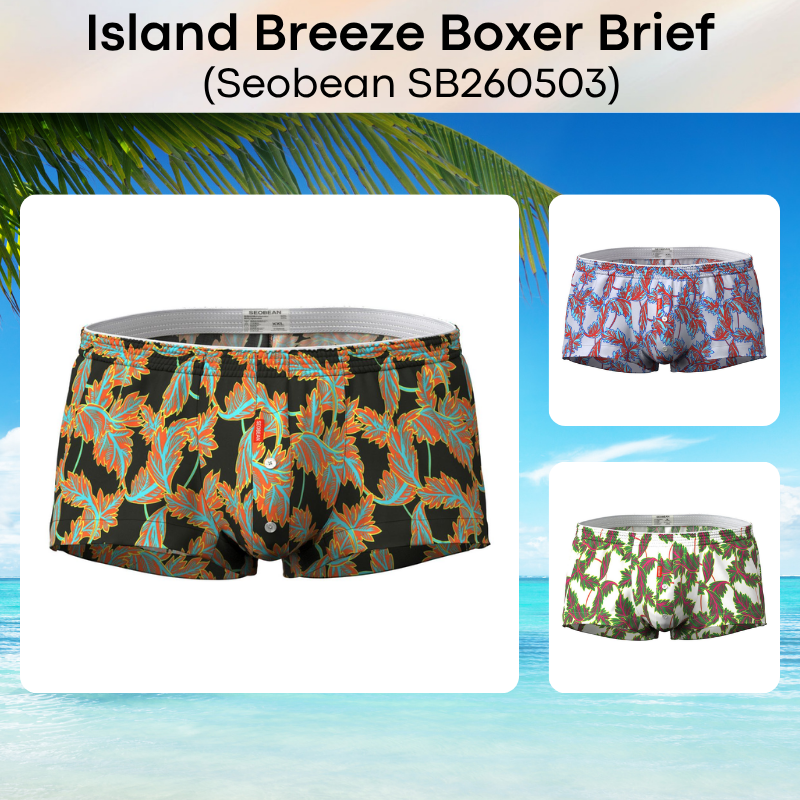 Men's Boxer: Cotton Island Breeze Print Boxer Brief Trunks Shorts-Underwear (SB260503)