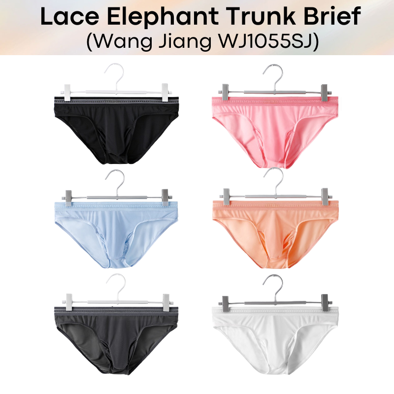 Men's Brief: Ice Silk Lace Waistband Brief with Elephant Trunk Pouch (WJ1055SJ)