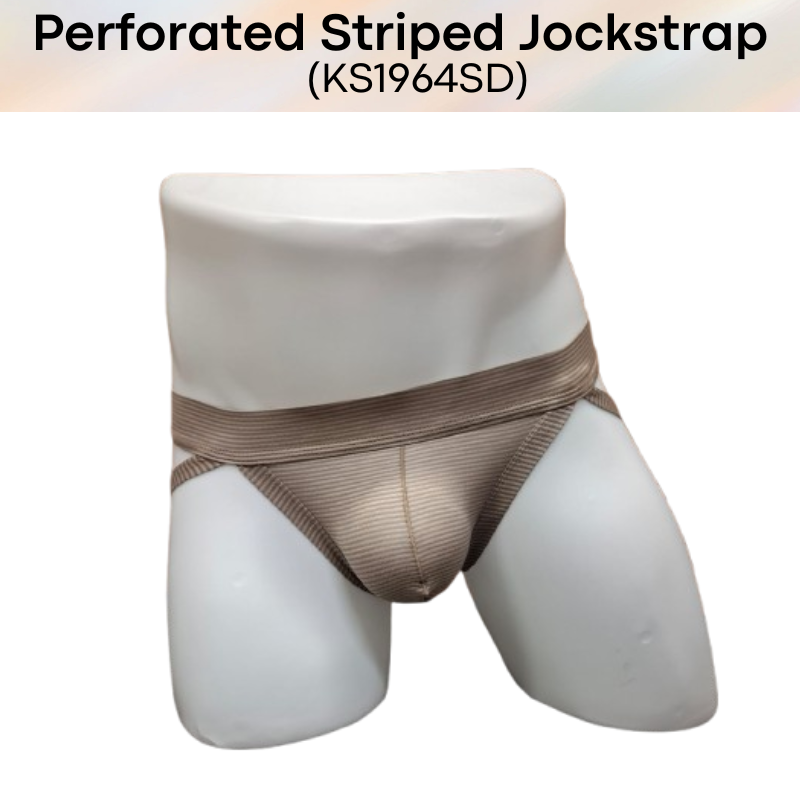 Men's Jockstrap: Polyester Tiny Perforated Striped Jockstrap Underwear (KS1964SD)