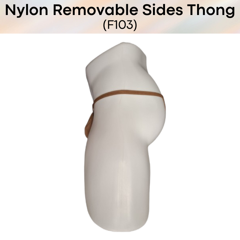 Men's Thong: Nylon Satin-Like Shiny Wide Thong with Removable Side Clip Buckle (F103)