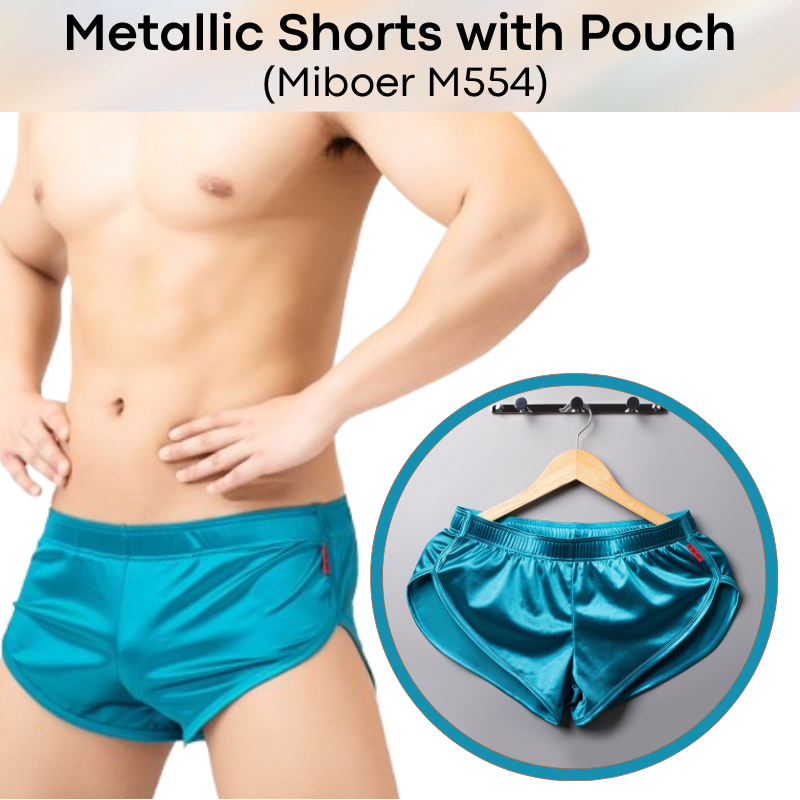 Men's Shorts : Polyester Metallic Smooth Shorts with Inner Front Pouch Lining (Miboer M554)