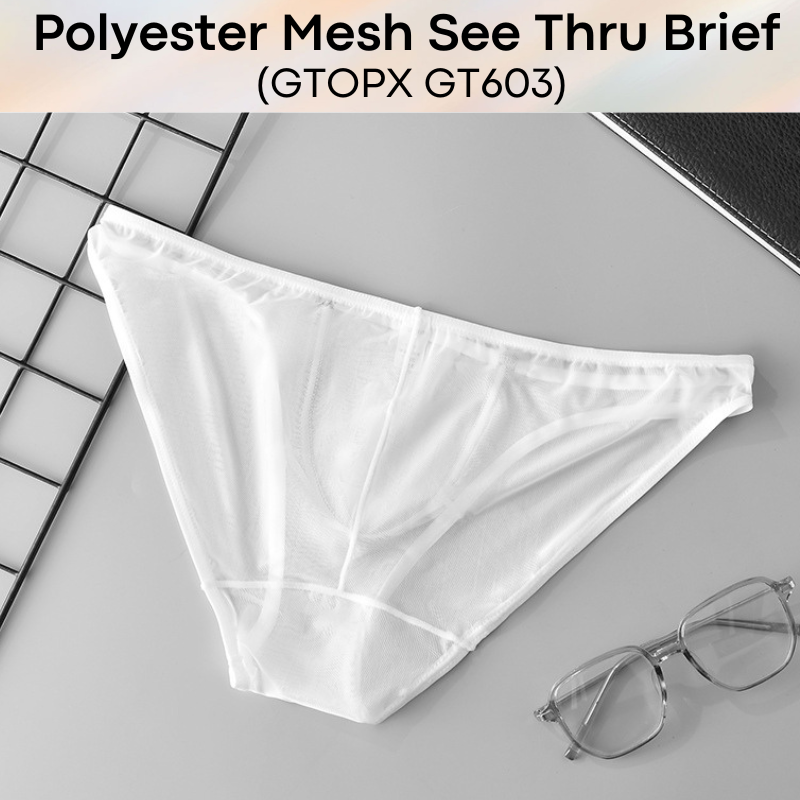 Men's Brief: Polyester Mesh See Through Low Waist Brief (GT603)