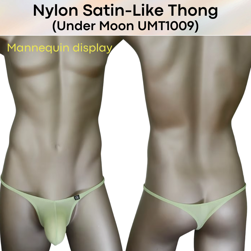 Men's Thong: Nylon Satin-Like Convex Pouch Low Waist Thong Underwear (UMT1009)