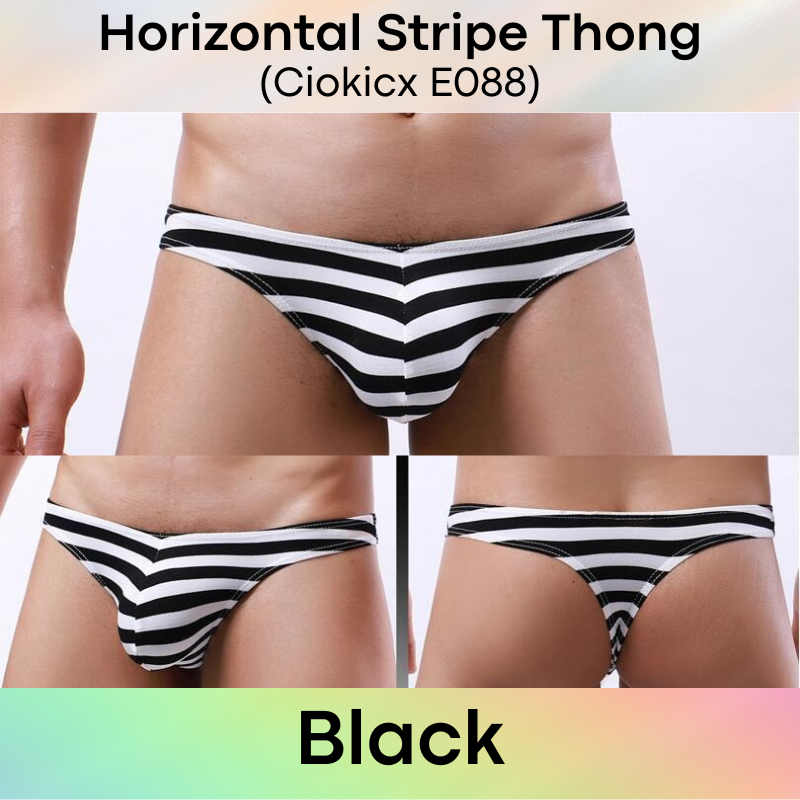 Men's Thong : Jap Style Polyester Bikini Style Thong with Horizontal Stripe (Ciokicx E088)