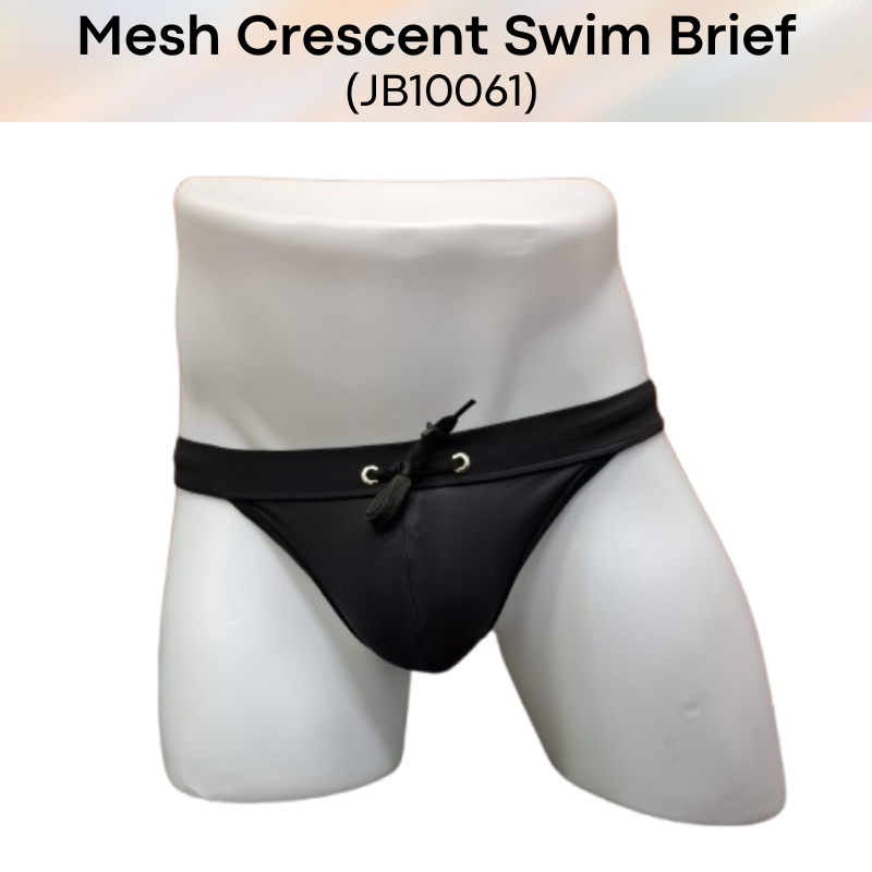 Men's Swimwear: Polyester Swimming Brief Trunks with Crescent Mesh Rear (JB10061)