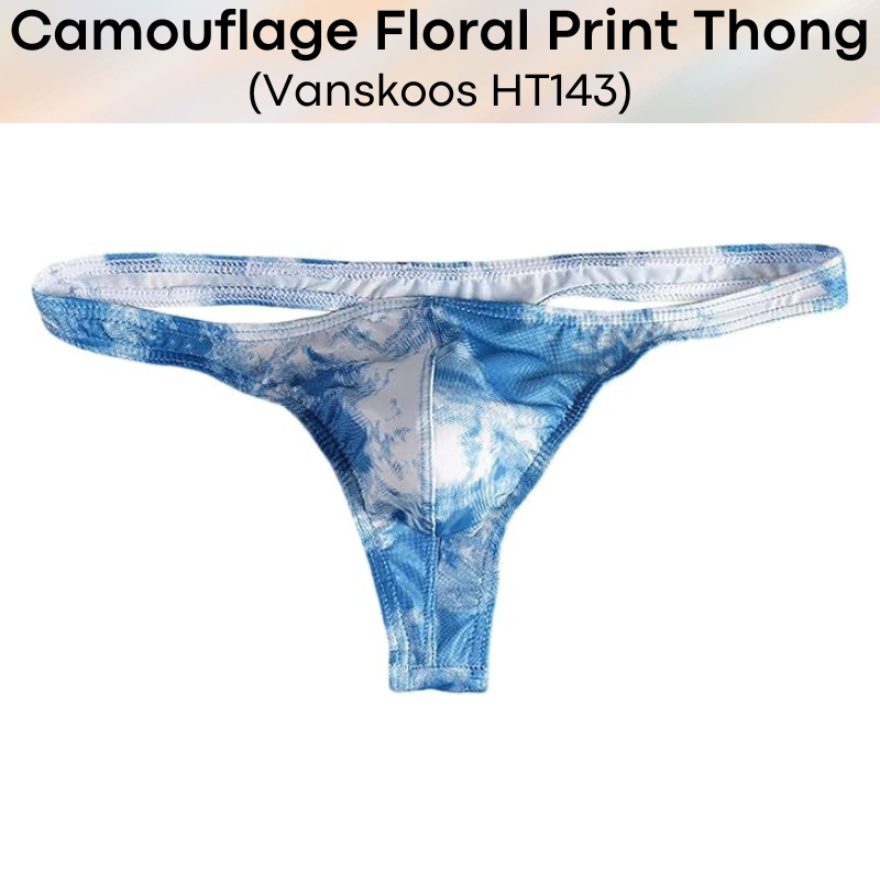 Men's Thong: Polyester Camouflage Floral Print Thong Underwear (HT143)