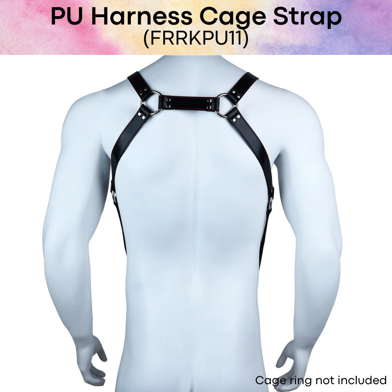 Adult Toy: PU Leather Harness Body Strap for Penis Ring or Chastity Cage Ring (FRRKPU11)