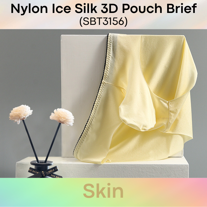 Men's Brief: Nylon Ice Silk 3D Pouch No Visible Line Brief Underwear (SBT3156)