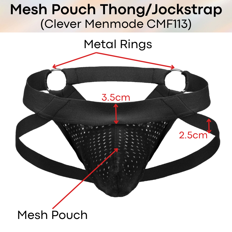 Men's Jockstrap : Nylon Mesh Pouch Jockstrap Y-Thong with Ring (Clever Menmode CMF113)