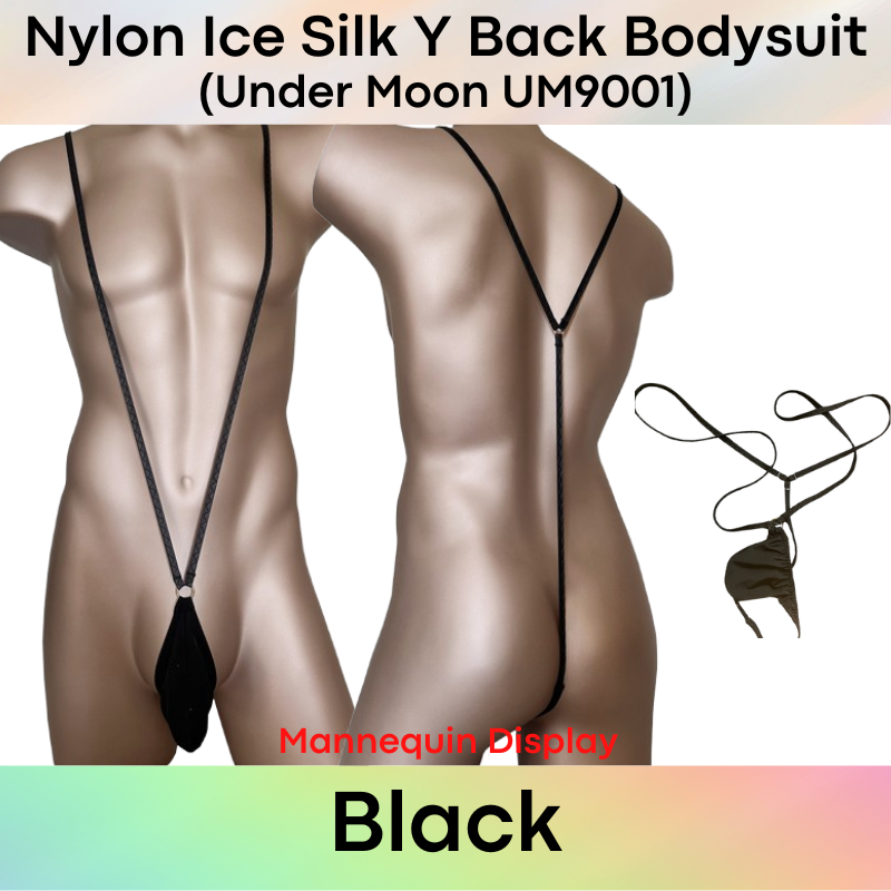 Men's Bodysuit: Nylon Ice Silk Pouch with Y Back GString Suspender Bodysuit (UM9001)