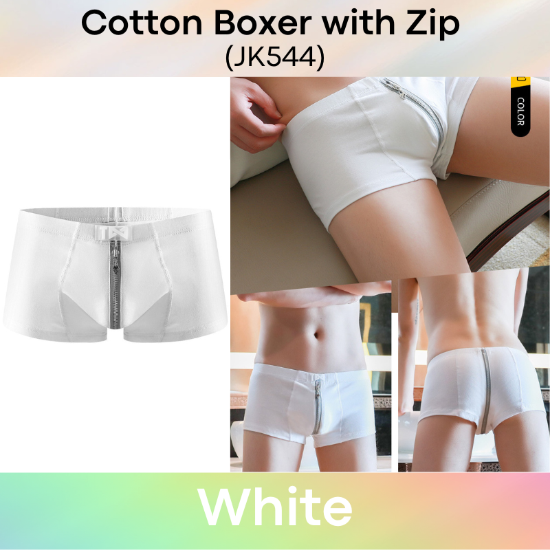 Men's Boxer : Zipper Design Cotton Boxer Trunk Underwear (JK544)