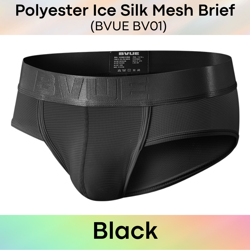Men's Brief: Polyester Ice Silk Mesh Sports Brief in Metallic Colours Underwear (BV01)