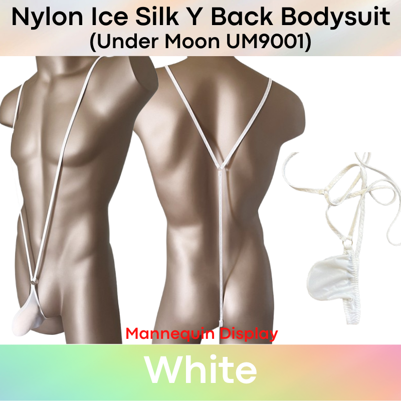 Men's Bodysuit: Nylon Ice Silk Pouch with Y Back GString Suspender Bodysuit (UM9001)
