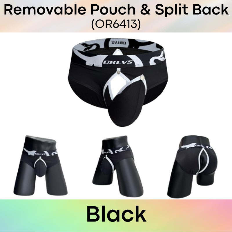 Men's Brief: Modal Fabric Brief with Removable Pouch and Slit Open Back Underwear (OR6413)