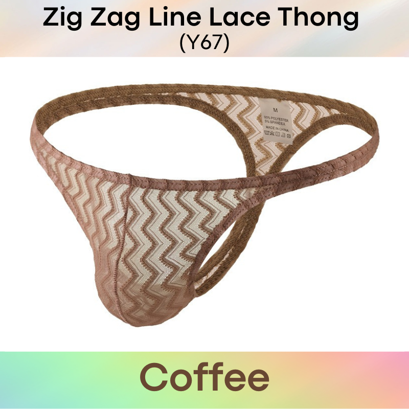 Men's Thong : Polyester Zig Zag Line Lace Thong (Y67)