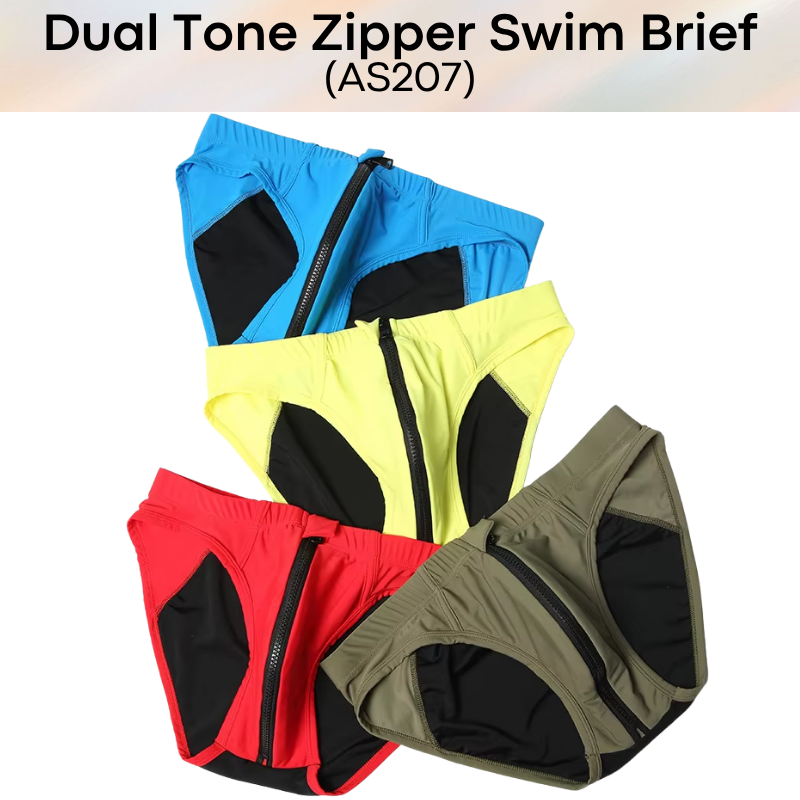 Men's Swim Trunks: Polyester Swim Brief Trunks with Zipper (AS207)