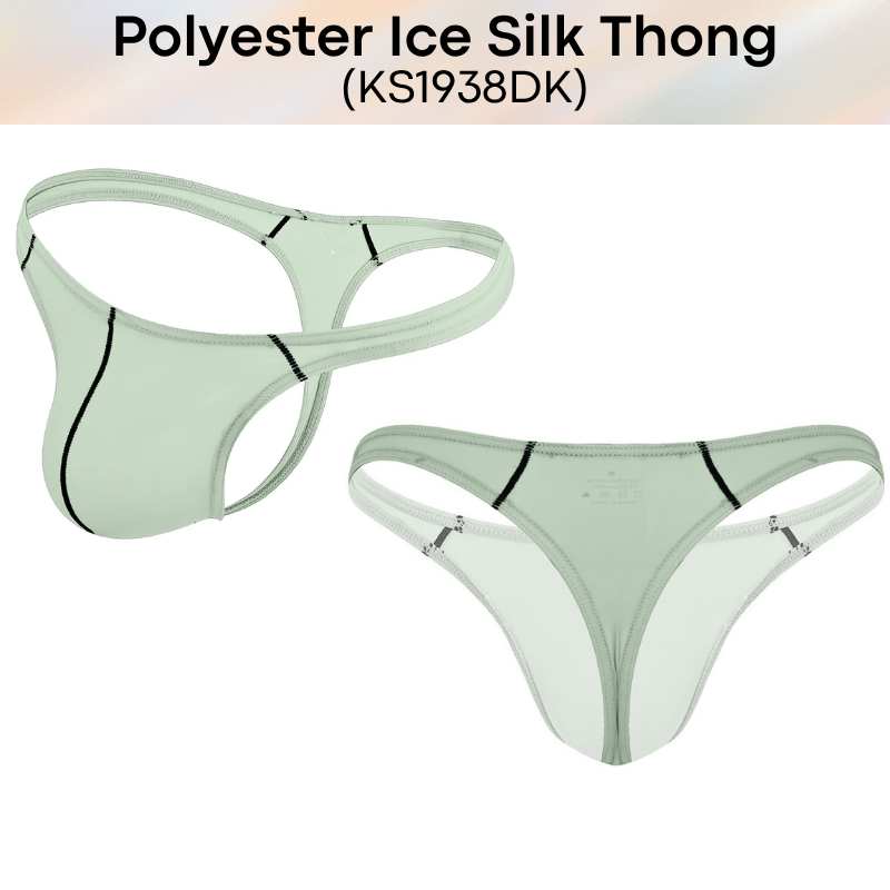 Men's Thong: Polyester Ice Silk Thin Low Waist Thong Underwear (KS1938DK)