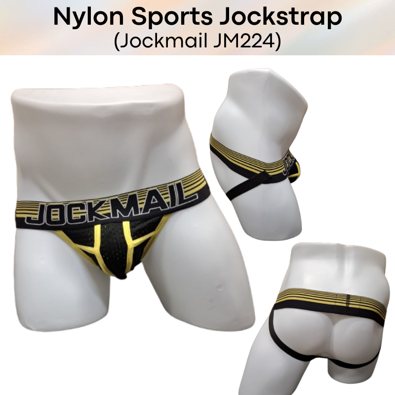Men's Jockstrap: Nylon Perforated Double Layer 3D Pouch Rugby Sports Jockstrap (JM224)