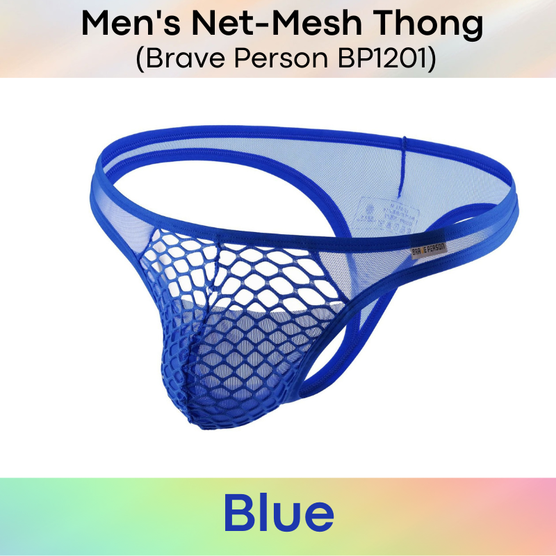 Men's Thong : Spider Web  Front with Half Mesh Front Thong Underwear (Brave Person BP1201)