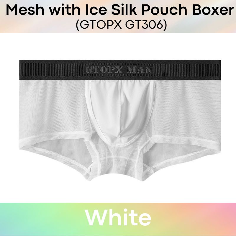 Men's Boxer : Nylon Mesh See Through with Non-Mesh Ice Silk Pouch Boxer Underwear (GTOPX GT306)