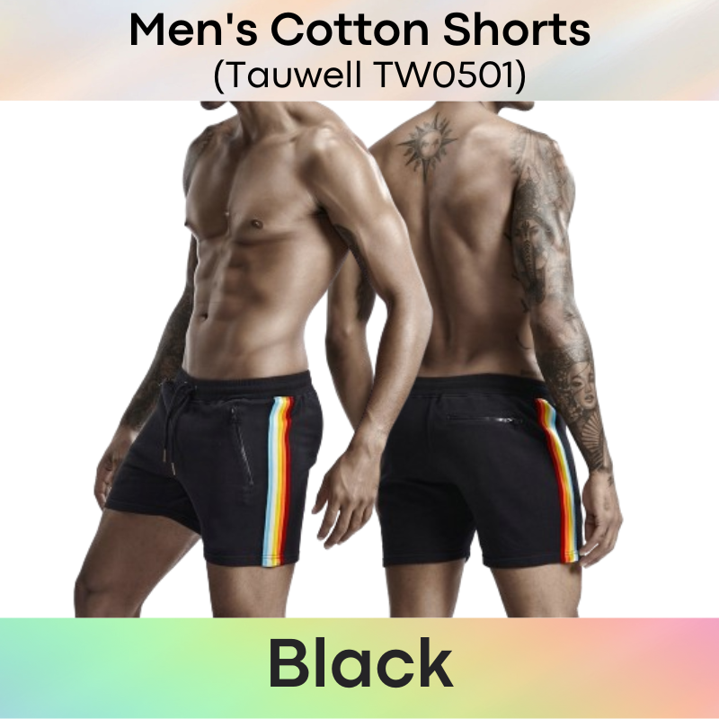 Men's Shorts : Cotton Casual Shorts with Side Rainbow Stripe (Tauwell TW0501)